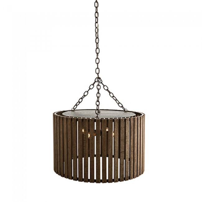 Distressed Brown Oak Four-Light Drum Pendant
