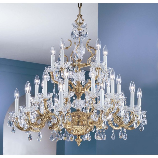 25 lights traditional crystal chandelier in gold plated finish