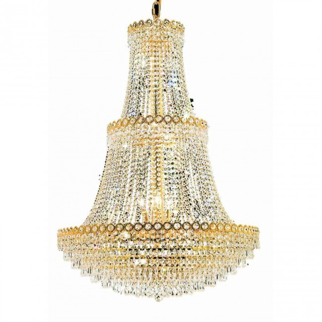 Century Prism Gold Seventeen-Light 30-Inch Three-Tier Chandelier with Royal Cut Clear Crystal