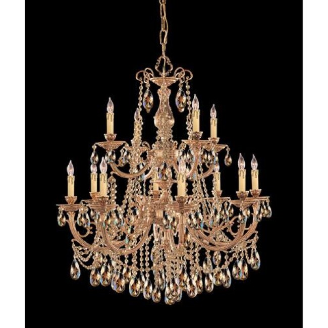 Brass Golden Teak Two-Tier Chandelier