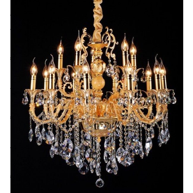 Gold plated 15 Light Zinc Alloy crystal Chandelier