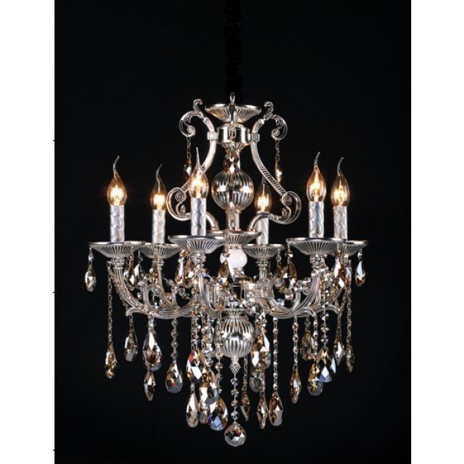 Polished chrome 6 Light Zinc Alloy crystal Chandelier