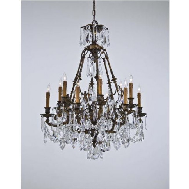 Brass Twelve-Light Chandelier with Tan Drip Candlesleeves