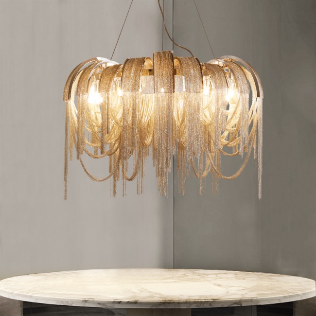 Nordic restaurant bedroom modern minimalist atmosphere chain tassel chandeliers