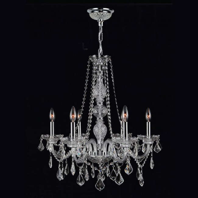 Six-Light Chrome Finish with Clear-Crystals Chandelier