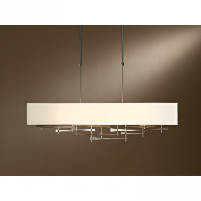 Burnished Steel 42-Inch Four-Light Pendant with Natural Anna Shade