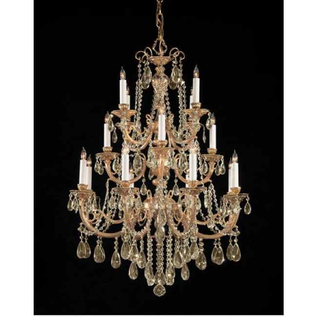 Olde Brass Golden Teak Three-Tier Chandelier