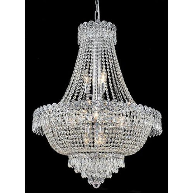Chrome Twelve-Light 24-Inch Chandelier with Royal Cut Clear Crystal