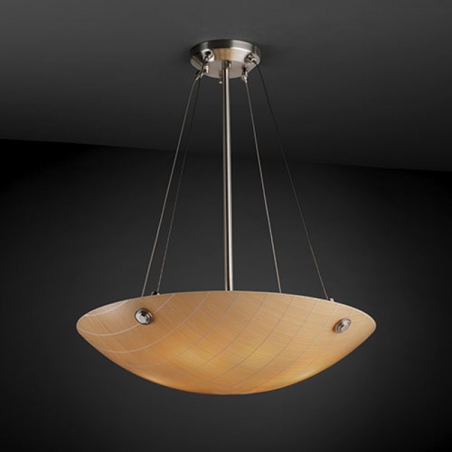 Group 3Form Brushed Nickel 27-Inch Wide Fluorescent Six-Light Bowl Pendant with Take Shade and Concentric Circles Finial