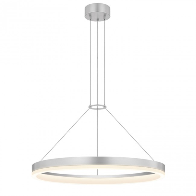 Satin Aluminum LED 24-Inch Pendant with White Etched Shade