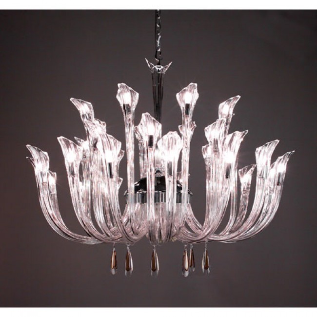  Inspiration Chrome Thirty Two-Light Chandelier with Golden Teak Crystal Accents