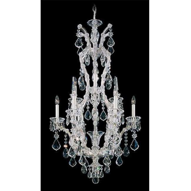 Silver Leaf 10-Light 25.5-Inch Long Chandelier with Clear Hand Cut Crystal