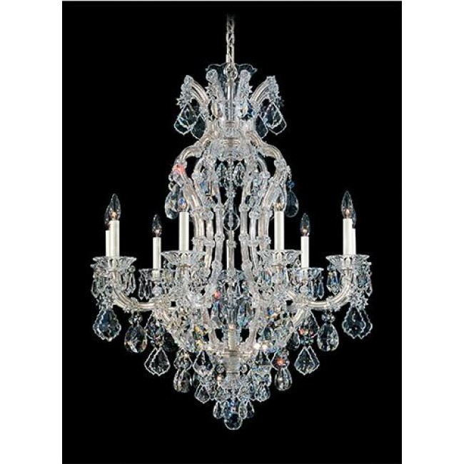 Silver Leaf 10-Light 31.5-Inch Long Chandelier with Clear Hand Cut Crystal