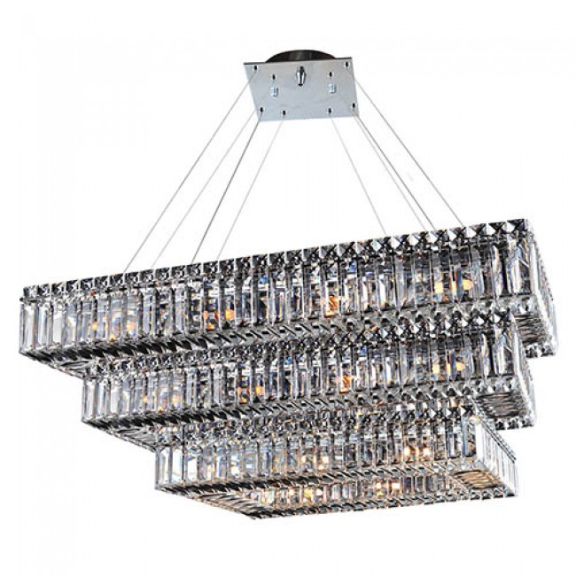 Chrome 34-Light Rectangular Three Tier Drum Pendant