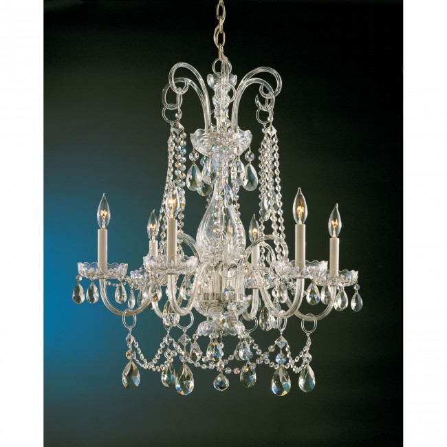  Polished Brass Six-Light Swarovski Elements Crystal Chandelier