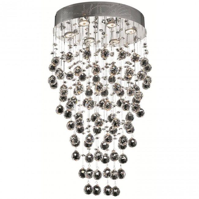  Galaxy Chrome Six-Light 14-Inch Semi Flush Mount with Royal Cut Clear Crystal and Round Canopy