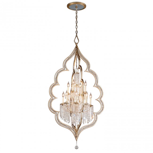 Silver Leaf with Antique Mist 12-Light Chandelier