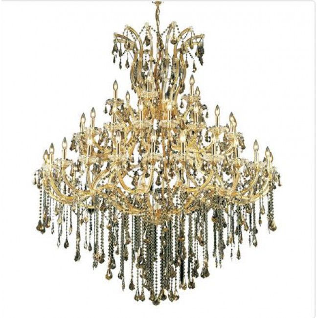 Gold Forty-Nine Light 60-Inch Chandelier with Royal Cut Golden Teak Smoky Crystal