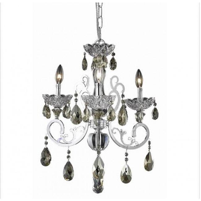 Chrome Three-Light Chandelier with Golden Teak/Smoky Royal Cut Crystals