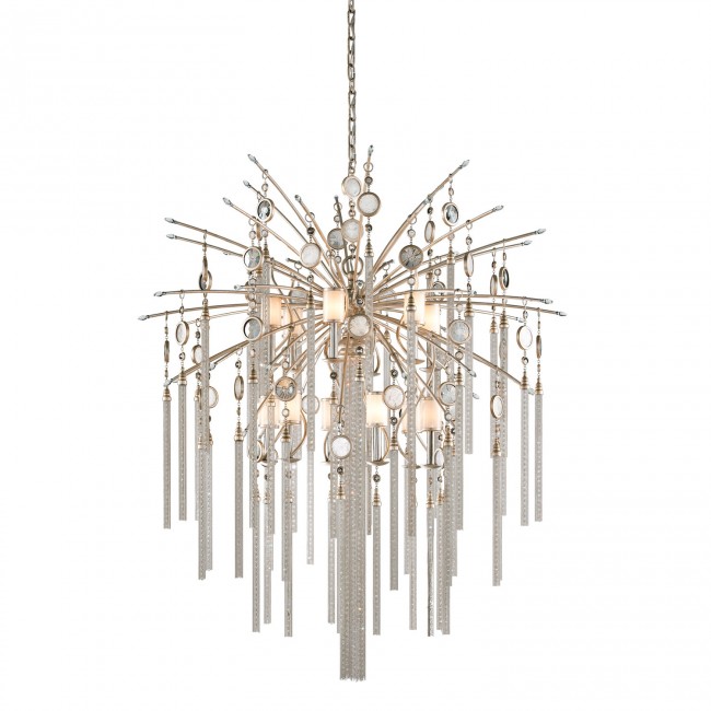 Topaz Leaf 13-Light Chandelier with White Pearl Glass
