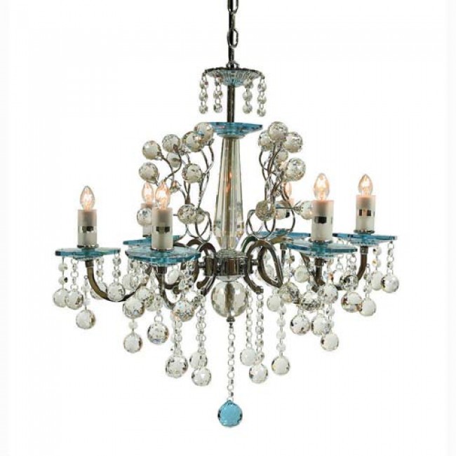 Rovello Iron Six-Light Crystal Chandelier with Blue Crystal Glass