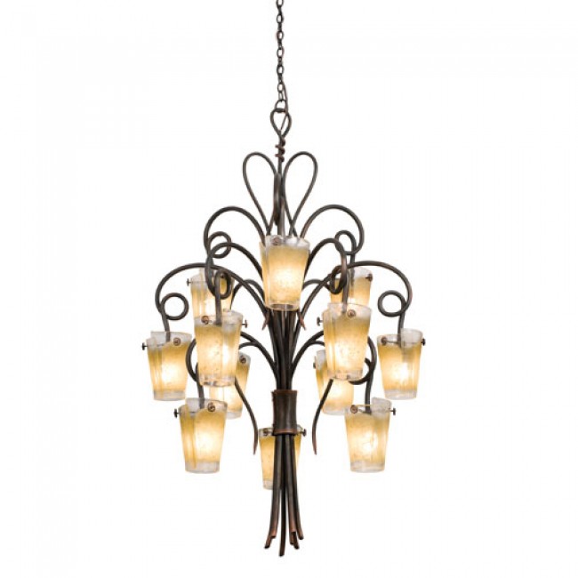  Antique Copper Twelve-Light Chandelier