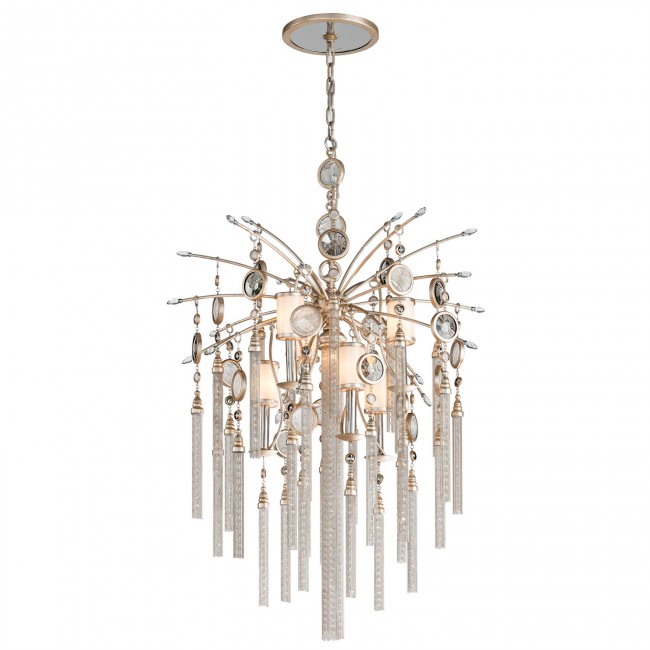 Topaz Leaf Seven-Light Pendant with White Pearl Glass