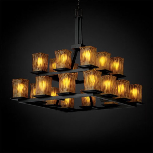 Veneto Luce Montana 20-Light Matte Black Two-Tier Ring Chandelier