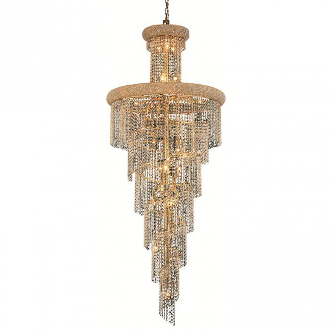Spiral Gold Twenty-Eight Light 30-Inch Chandelier with Royal Cut Clear Crystal