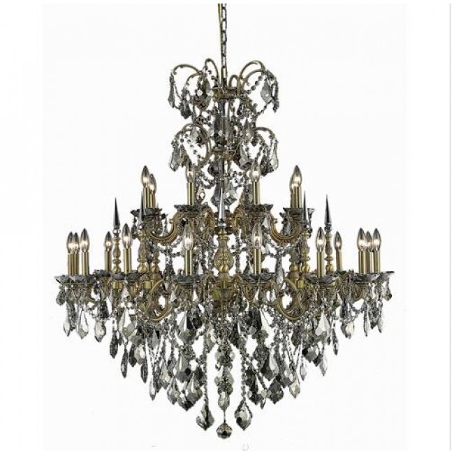 Gold Twenty-Four Light Chandelier with Golden Teak/Smoky Royal Cut Crystals