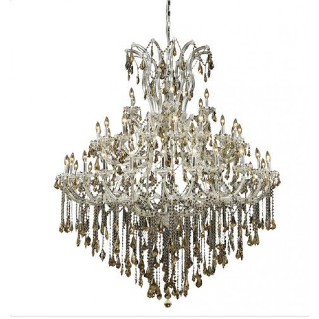 Chrome Forty-Nine Light 60-Inch Chandelier with Royal Cut Golden Teak Smoky Crystal