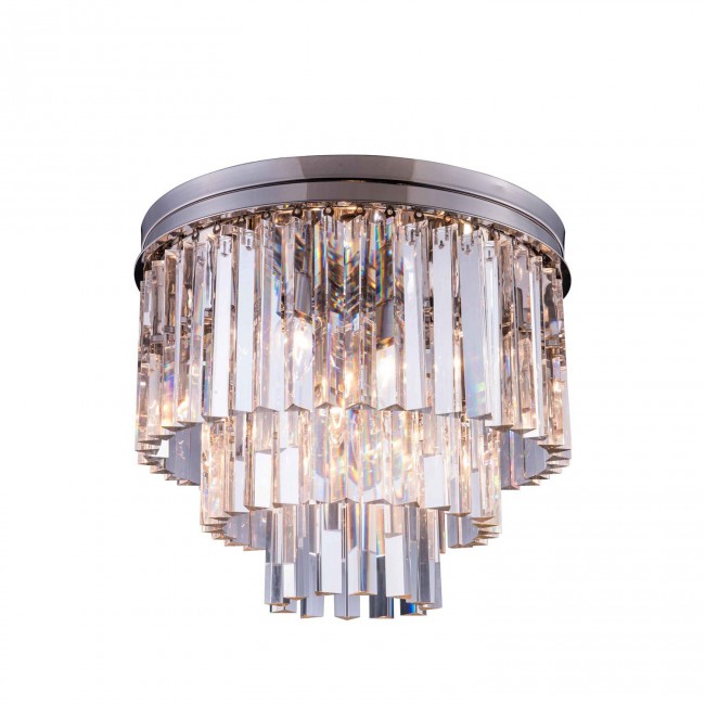 Sydney Polished Nickel Nine-Light Flushmount with Royal Cut Clear Crystals