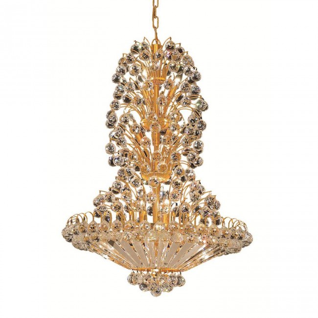 Sirius Gold Fourteen-Light 28-Inch Chandelier with Royal Cut Clear Crystal