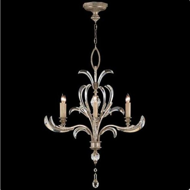 Six-Light Chandelier in Warm Muted Silver Leaf Finish with Beveled Crystal Accents