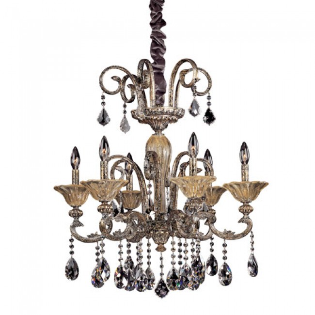 Silver Leaf Six-Light Chandelier with Firenze Clear Crystal