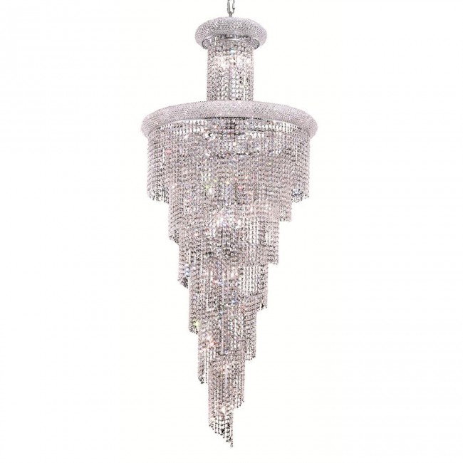 Spiral Chrome Twenty-Eight Light 30-Inch Chandelier with Royal Cut Clear Crystal