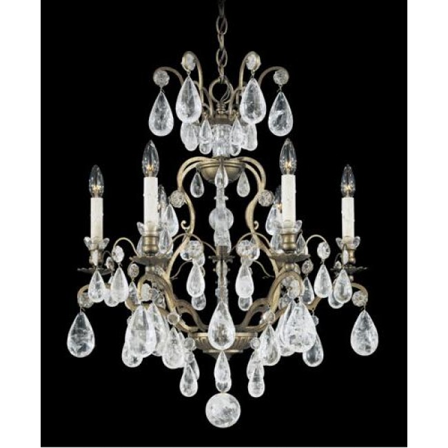 Gold Six-Light Clear Rock Chandelier, 22W x 27H x 22D