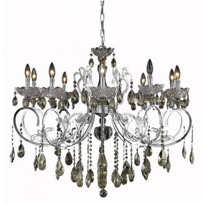 Chrome Ten-Light Chandelier with Golden Teak/Smoky Strass Swarovski Crystals