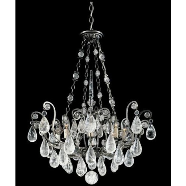 Pewter Eight-Light Clear Rock Chandelier, 26.5W x 34H x 26.5D