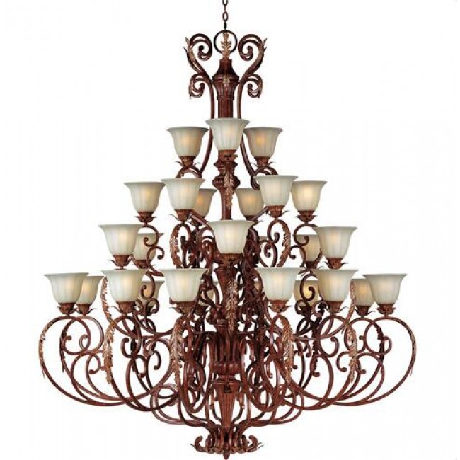 Twenty-Seven-Light Multi-Tier Chandelier with Cafe Glass