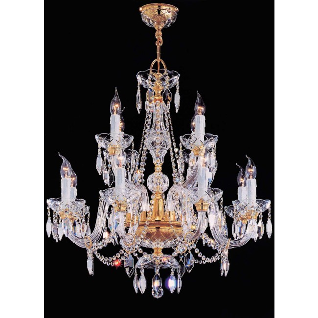 12 Lights Bohemian Crystal chandelier in gold plated finish