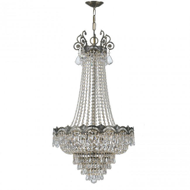Brass Ornate Crystal Eight-Light Chandelier