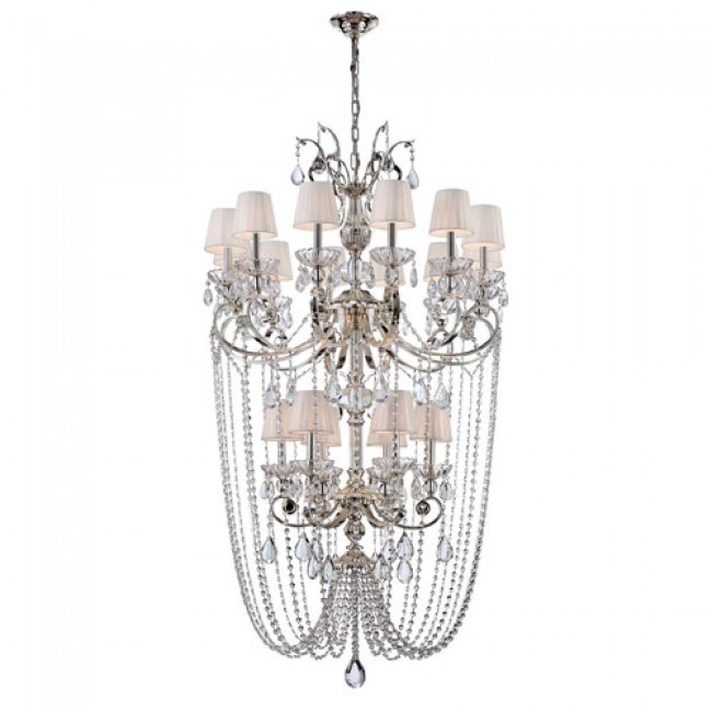 Volante Silver 18 Light Chandelier with White Shade
