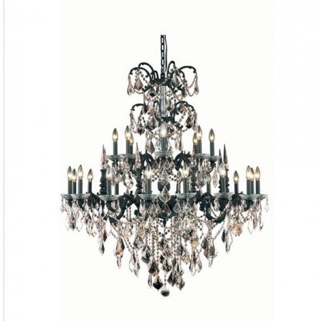  Bronze Twenty-Four Light Chandelier with Golden Teak/Smoky Royal Cut Crystals
