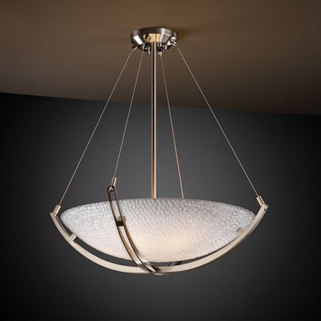 Group 3Form Brushed Nickel Fluorescent Six-Light 28-Inch Wide Bowl Pendant with Crossbar and Small Tile Shade