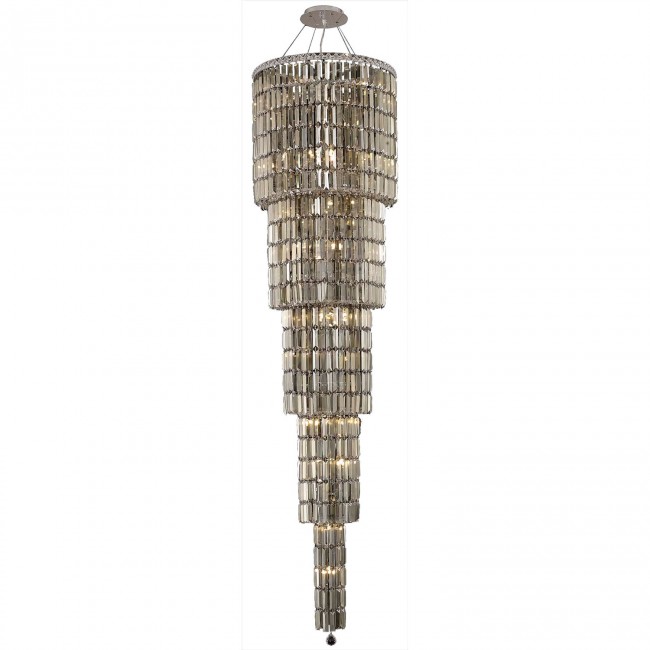 Maxim Chrome Twenty-Two Light 22-Inch Five-Tier Pendant with Royal Cut Golden Teak Smoky Crystal