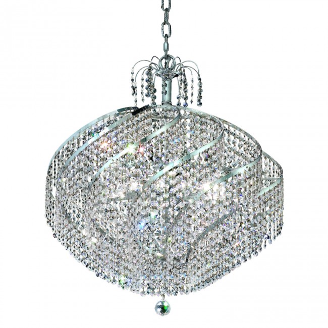 Spiral Chrome Fifteen-Light 26-Inch Pendant with Royal Cut Clear Crystal