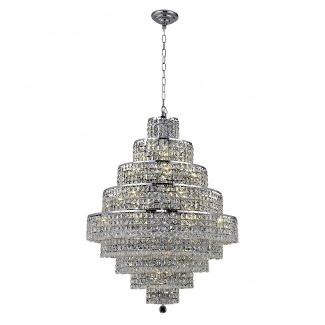  Chrome Twenty-Light 30-Inch Nine-Tier Chandelier with Royal Cut Clear Crystal