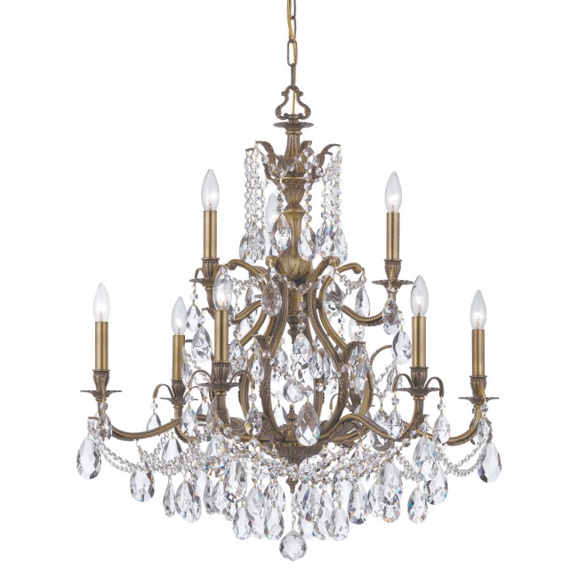 Brass Nine-Light Chandelier with Swarovski Spectra