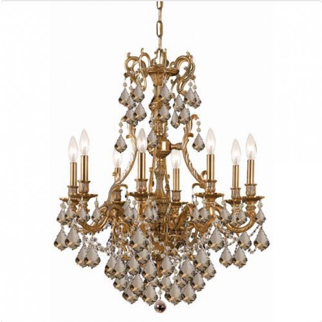 Brass Eight-Light Chandelier with Golden Teak Swarovski Strass Crystal